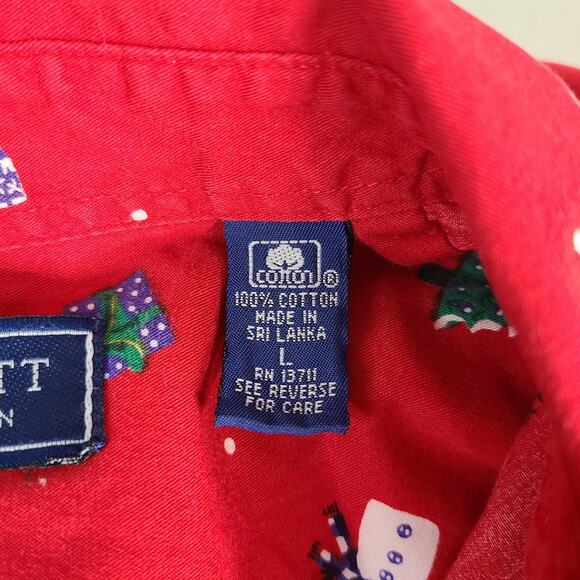 KAREN SCOTT Christmas Button Front Collared Shirt Large 100% Cotton Holiday Red - Picture 8 of 10